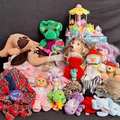 Vintage Pound Puppy, Vintage Barney's Baby Bop Plush Dinosaur, And More