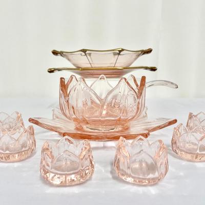 Art Deco Pink Glass Set & Westmoreland Glass Lotus Pink Set