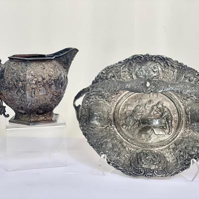 Antique Silver Plated Barbour Repousse Jug and Flower Basket