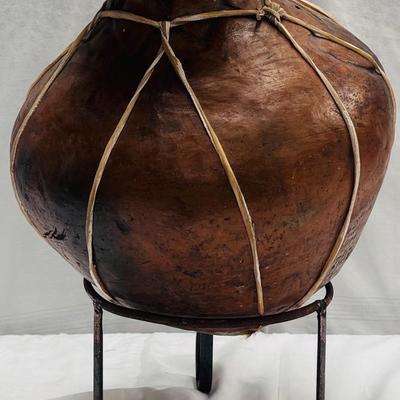 Tarahumara Style Rawhide Bound Pottery Vessel (Olla)