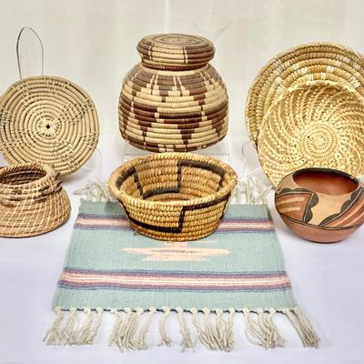 Vintage Collection Of Handwoven Papago Baskets, Hopi Pottery And Southwestern Decor