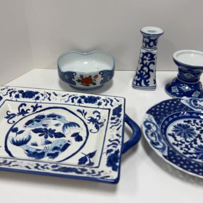 Blue And White Porcelain China | Chinese Floral Plate | Silvestri Candle Holders | Rice Bowl