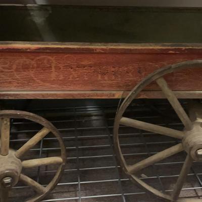 Vintage Red Wooden Hay Wagon Toy. 