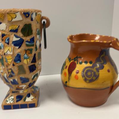 Hand-Painted Terracotta Pitcher | Mosaic Vase