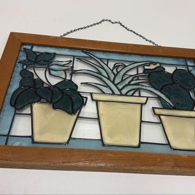 Framed Stained Glass Potted Plants 