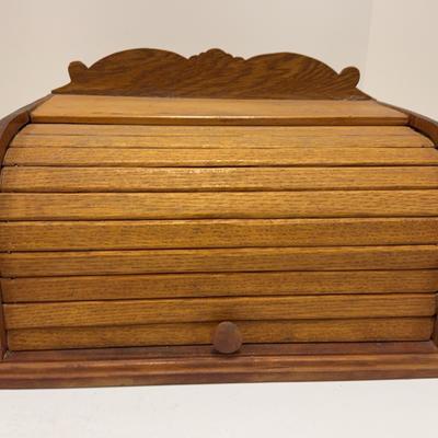 Vintage Wooden Roll Top Bread Box