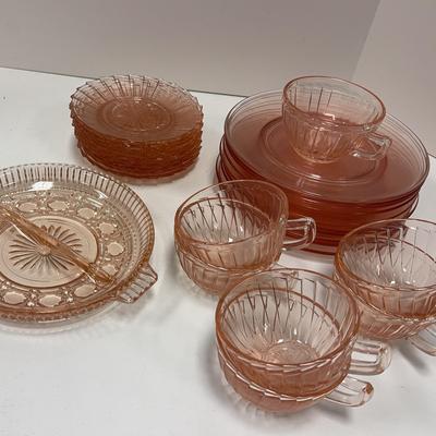 Vintage Pink Glass Teacups And Saucers 