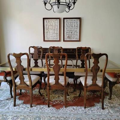 Cw166v heritage hand polished aged brass finish dining table set