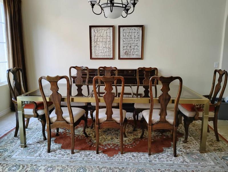 Cw166v heritage hand polished aged brass finish dining table set