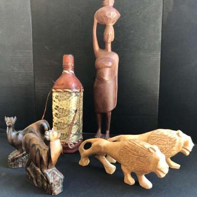 Cw201 african wood sculptures snakeskin covered bottle