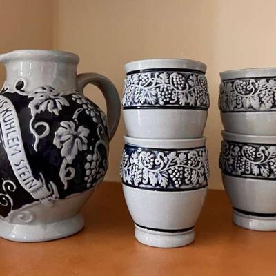 Cw145 vintage german wine jug and glasses