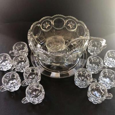 Cw185 cut glass punch bowl with 12 cups