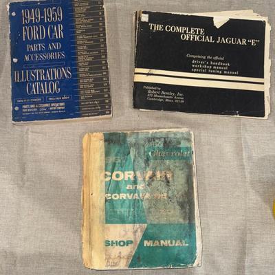 Jaguar Handbook, Fords Car Parts Catalog, And Corvair Manual 