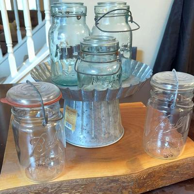 Wood Tray, Metal Tray And Glad Jars