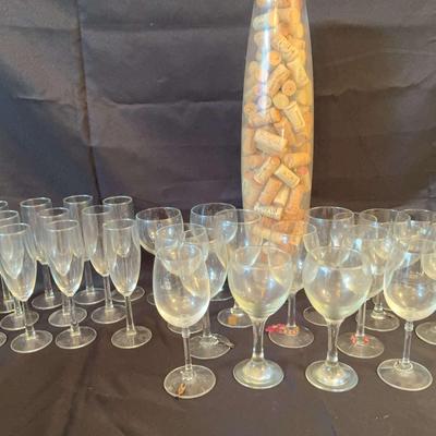 Wine Glasses & Vase With Wine Corks