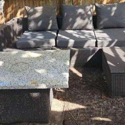 Faux Wicker Outdoor Couch Ottoman And Table 