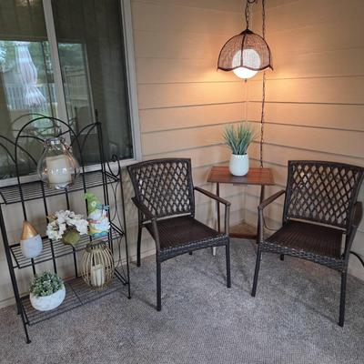 Chairs, Racks, Lamp, and Table