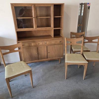MCM Buffet Hutch and 4 Heywood-Wakefield "Cat's Eye" Dining Side Chairs