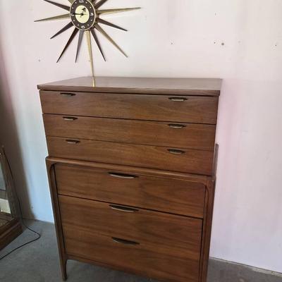 Charming MCM Highboy Dresser and Retro Clock