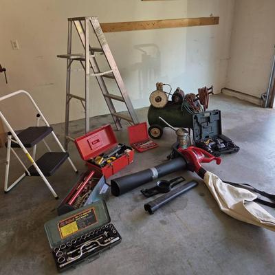 Ladders, Air Compressor, and Toolboxes 