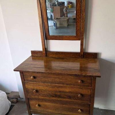 Vintage Tiger Oak Dresser and Mirror