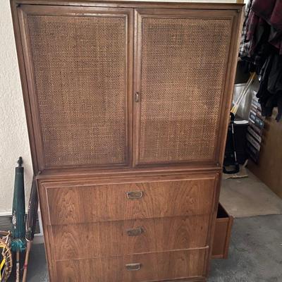 MCM Woven Cane/Rattan Panel Door Cabinet
