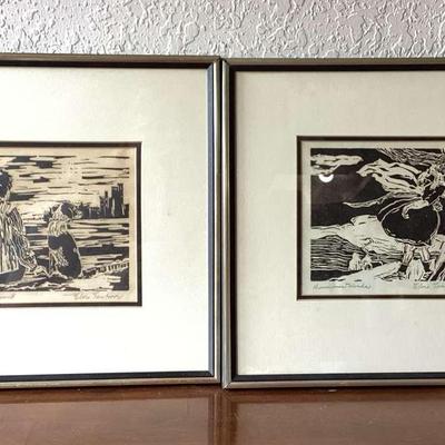 Wonderment & Summerwinds Wood Block Pencil Signed Elvie Ten Hoor 