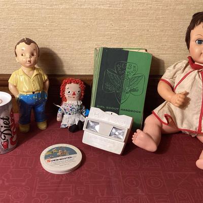 Vintage View Master, Vintage Small Raggedy Ann, 1950's 'George the Whistling Boy", Girl Scout Book