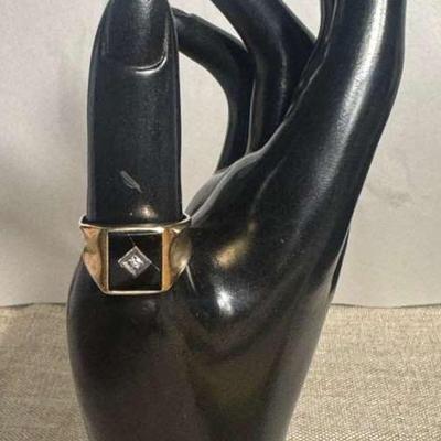 Black Onyx Yellow Gold Diamond Ring 