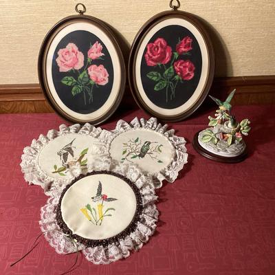 Vintage Royal Crown J.Byron Hummingbirds along with Needlepoint Decor