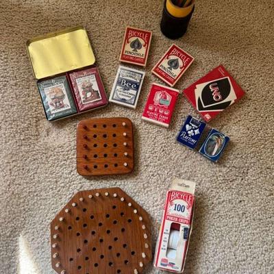 Vintage Cards and Games (poker chips, wooden pegs games and more)