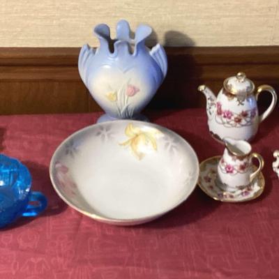 Antique German Collectible Dishes With Colored Glass Bowls
