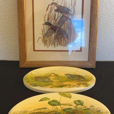Ducks Taking Flight Print By Lynn Bean, And Two Patricia Nimrocks Small Quail Decoupage Plaques