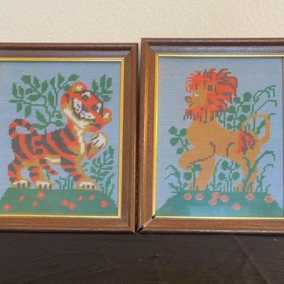 Handcrafted Needlepoint Or Cross Stitch Tigers
