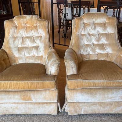 A Pair Of Peach Colored 1970’s Chairs (One Swivel And One Stationary)