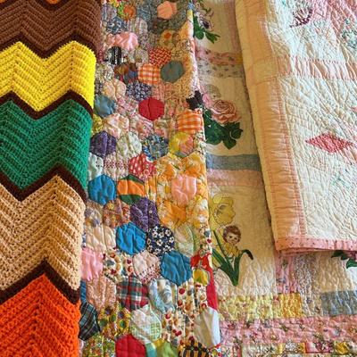 Handcrafted Quilts Various Sizes With An Afghan (Lot Three)