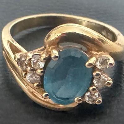14k Blue Topez Ring W/ Diamonds (Size 7)
