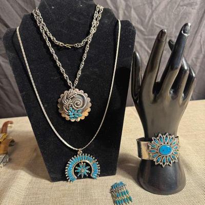 Stunning Turquoise Pendants And Cuff Bracelet