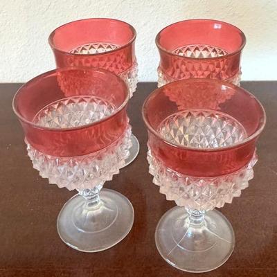 Indiana Diamond Point Ruby Glass Wine Goblets