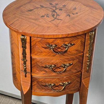 Marquetry Side Table With Ormolu Accents By SAER Italy - 13x10x29” - 2 of 2