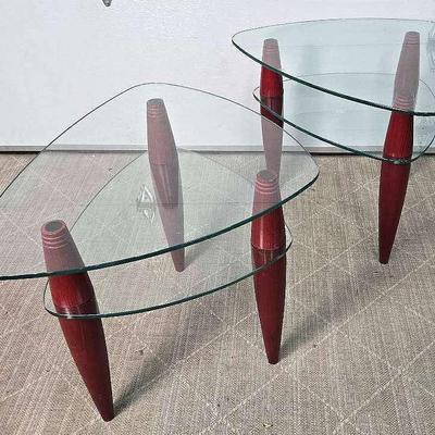 Glass Two Tier Side Tables - 27x21x21”