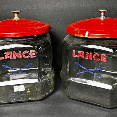 Vintage Lance Store Display Cracker Jars With Metal Lids 
