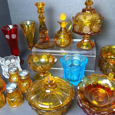 Vintage Fostoria Coin Glass Vases, Candy Dishes, Salt & Pepper Shakers & More
