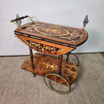 Marquetry Bar/Tea Cart Made In Italy - 30x30x30” With Leaves Extended 