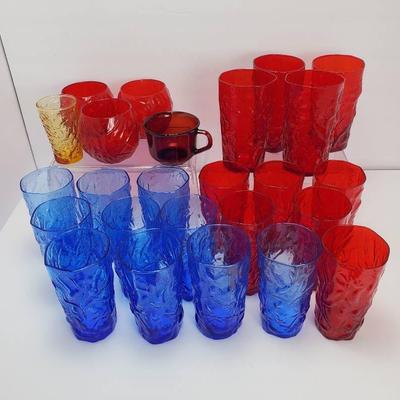 Vintage Morgantown Seneca Crinkle Glassware - Red, Blue, Amber