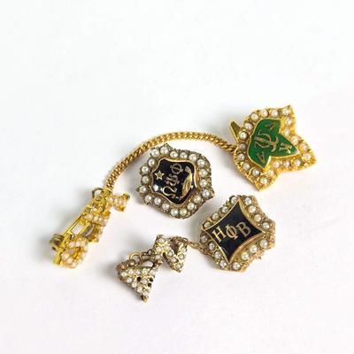 10K Gold Vintage Seed Pearl & Enamel Sorority & Fraternity Pins