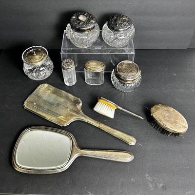 Sterling Silver (Marked Or Tested) Art Nouveau Dresser Jars, Hand Mirrors, Brushes And More