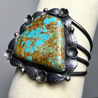 Sterling Silver Large Turquoise Cuff Bracelet 
