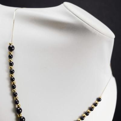 14K Gold and Black Stone Beaded 18" Necklace