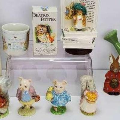 Beswick Beatrix Potter Figurines &,Plate; Schmid Music Box, Vintage Composition Rabbits, More